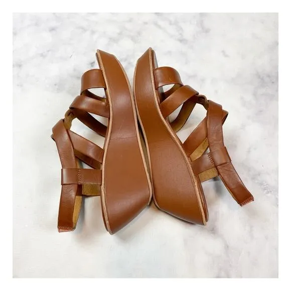 Camper Damas Cognac Brown Strappy Leather Wedge Sandals