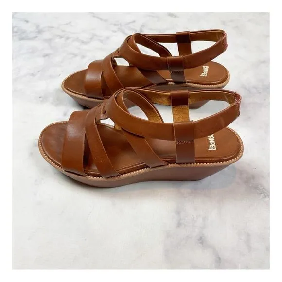 Camper Damas Cognac Brown Strappy Leather Wedge Sandals
