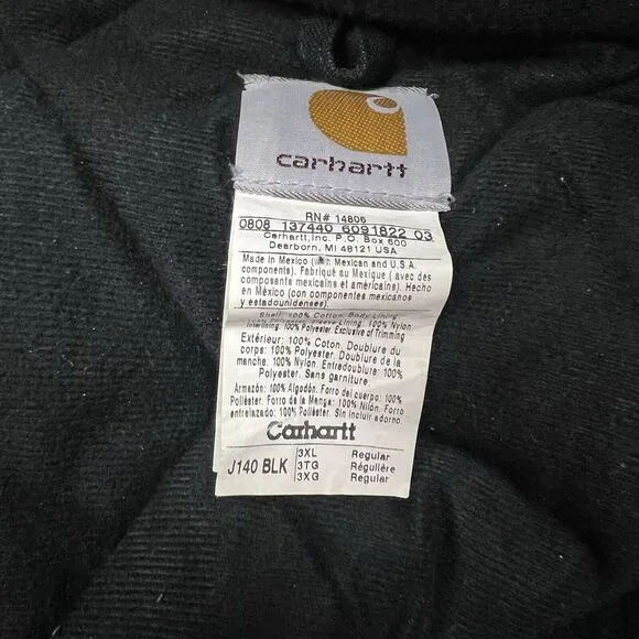 Carhartt Active Jacket Black Zip Hoodie Canvas With Logo 3XL