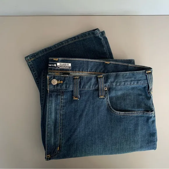 Carhartt Mens Relaxed Fit Rugged Flex Stretch Denim Utility Work Jean 44x30 Blue