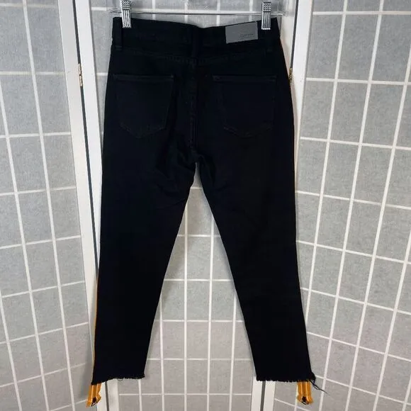 Carmar Mia Black Jeans Yellow Racer Stripe Zipper Hem Skinny High Rise Size 24
