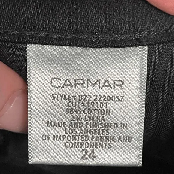 Carmar Mia Black Jeans Yellow Racer Stripe Zipper Hem Skinny High Rise Size 24
