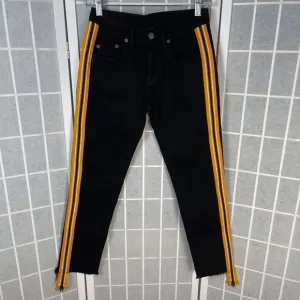 Carmar Mia Black Jeans Yellow Racer Stripe Zipper Hem Skinny High Rise Size 24