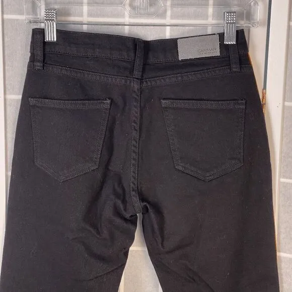 Carmar Mia Black Jeans Yellow Racer Stripe Zipper Hem Skinny High Rise Size 24