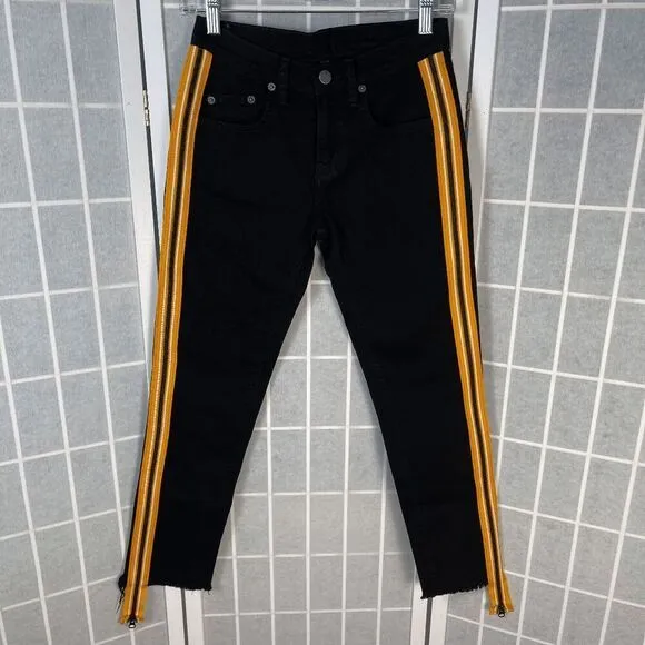 Carmar Mia Black Jeans Yellow Racer Stripe Zipper Hem Skinny High Rise Size 24