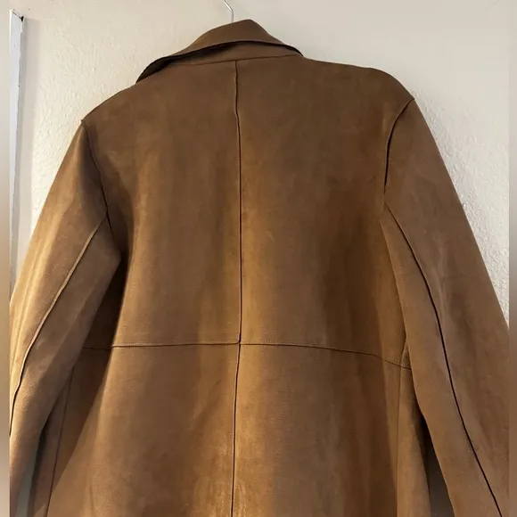 Catherine Malandrino brown mid length faux suede coat size Medium