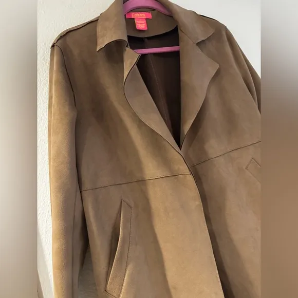 Catherine Malandrino brown mid length faux suede coat size Medium