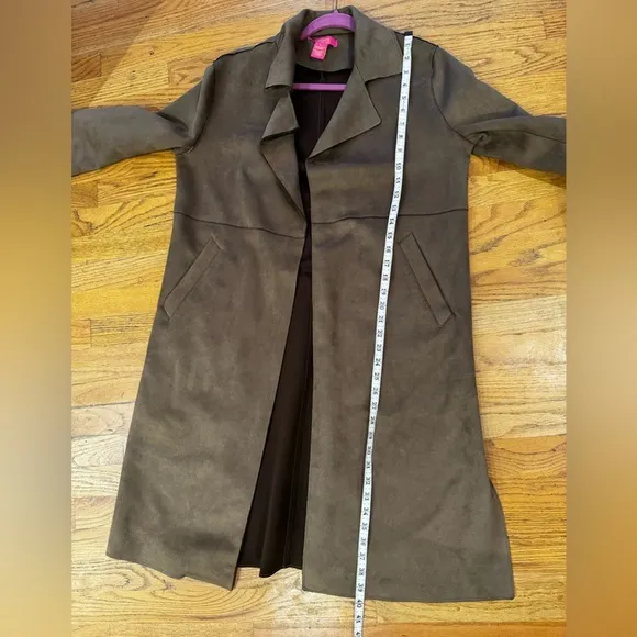 Catherine Malandrino brown mid length faux suede coat size Medium
