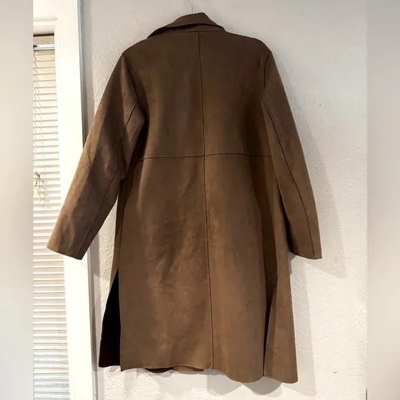 Catherine Malandrino brown mid length faux suede coat size Medium