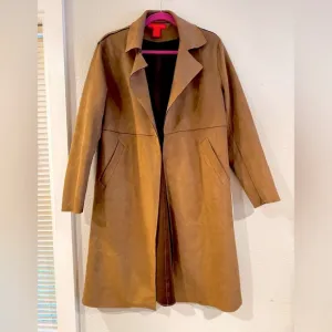 Catherine Malandrino brown mid length faux suede coat size Medium