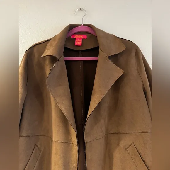 Catherine Malandrino brown mid length faux suede coat size Medium