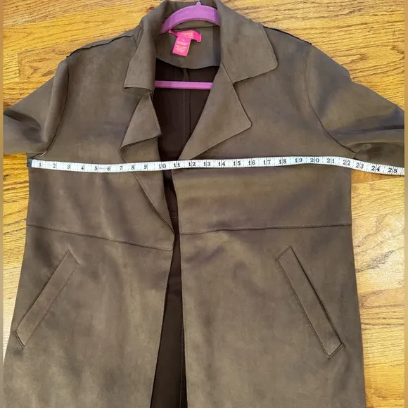 Catherine Malandrino brown mid length faux suede coat size Medium