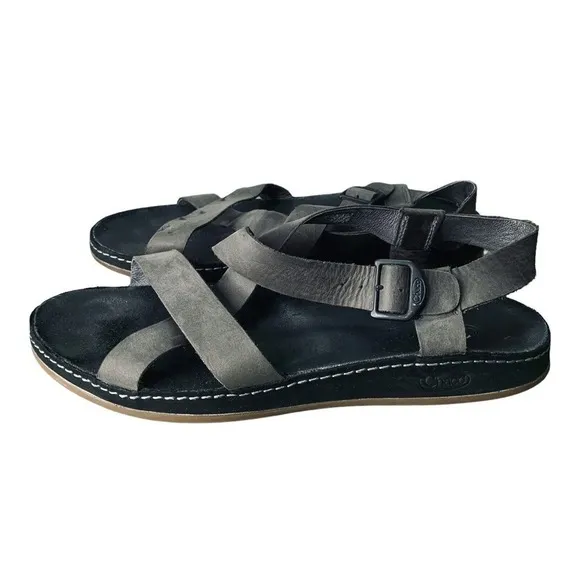 Chaco Wayfarer Tornado Strappy Sandals Gray Leather Womens Size 11 Criss Cross