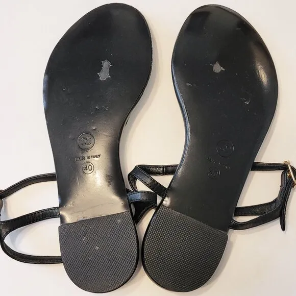 Chanel Interlocking CC Pearl Star Leather Thong Sandals Size 40