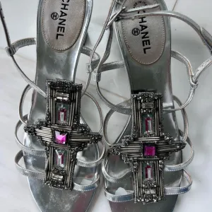Chanel Silver Strappy Sandals