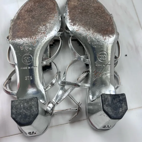Chanel Silver Strappy Sandals