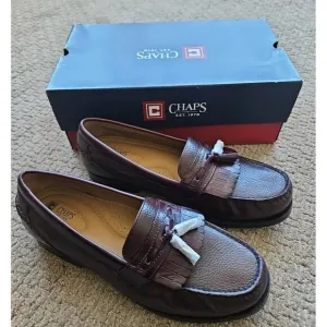 Chaps Carson Brown Leather Loafers Shoes Mens Size 12 Tassels 96-7109 NEW IN BOX
