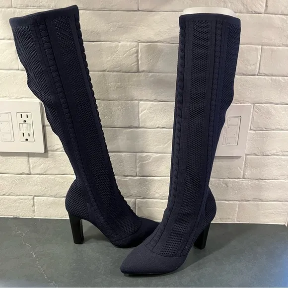 Charles by Charles David sz 5 David navy cable knit tall pull on sock boots