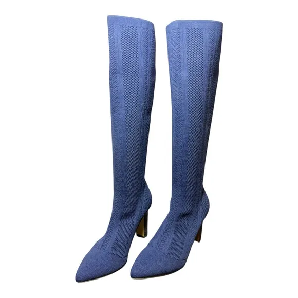 CHARLES by CHARLES DAVIS Navy Stretch Knit Heeled Boots