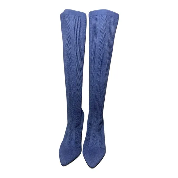 CHARLES by CHARLES DAVIS Navy Stretch Knit Heeled Boots