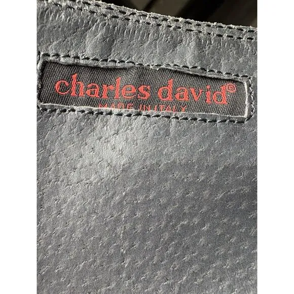 Charles David 6.5 Knee High Boots Block Heel Nubuck Leather Distressed Black