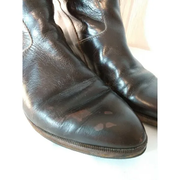 Charles David Women's Sz 7 B Brown Leather Riding Boots Vibram Soles FLAWS