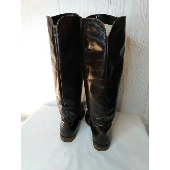Charles David Women's Sz 7 B Brown Leather Riding Boots Vibram Soles FLAWS