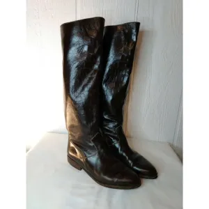 Charles David Women's Sz 7 B Brown Leather Riding Boots Vibram Soles FLAWS