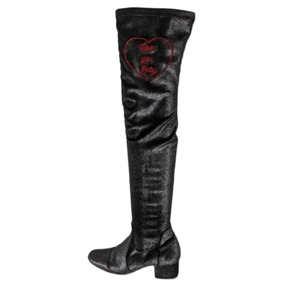 CHIARA FERRAGNI Metallic Glitter Love Stretch Over the Knee Boots 38