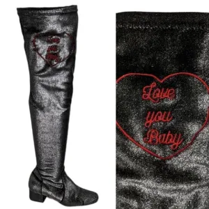 CHIARA FERRAGNI Metallic Glitter Love Stretch Over the Knee Boots 38