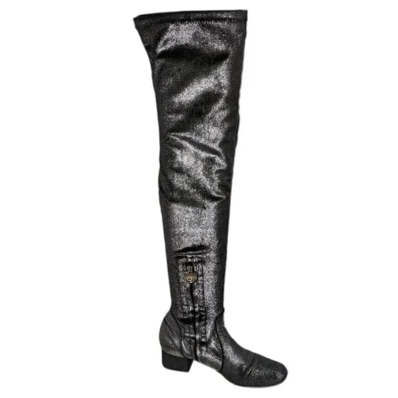CHIARA FERRAGNI Metallic Glitter Love Stretch Over the Knee Boots 38
