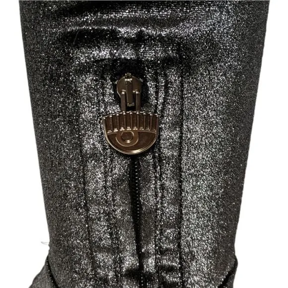 CHIARA FERRAGNI Metallic Glitter Love Stretch Over the Knee Boots 38
