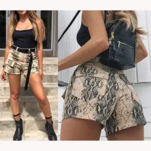 💥CHIC &amp; SEXY💥Brulee High Waist Snake Print Leather Shorts