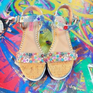 Chic Betsey Johnson Floral Embellished Platform Sandals - Size Est 7.5/8