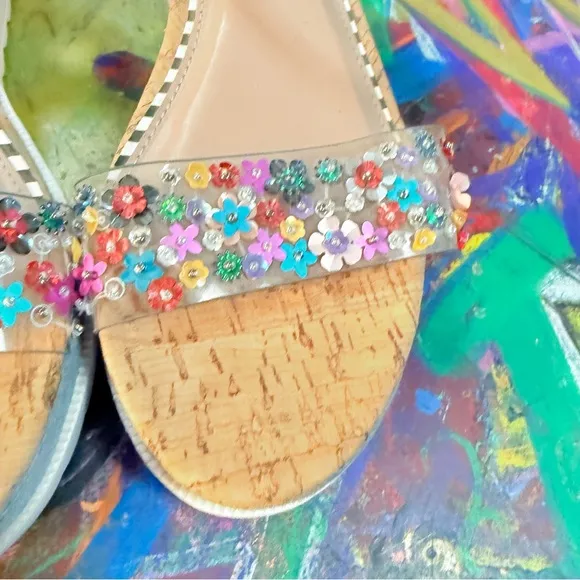 Chic Betsey Johnson Floral Embellished Platform Sandals - Size Est 7.5/8