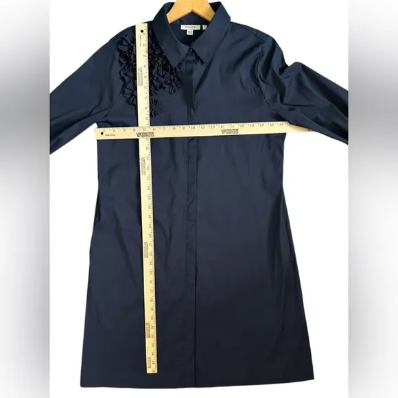 Chico’s Women’s Navy Blue Poplin 3D Appliqué Flower Button Up Shirt Dress Size 6