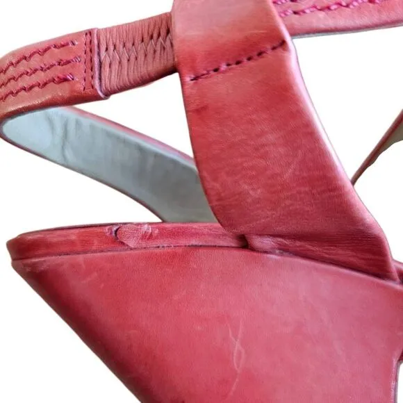 Chloe Sz 37/7 coral Wedge Strappy heel sandals 4'