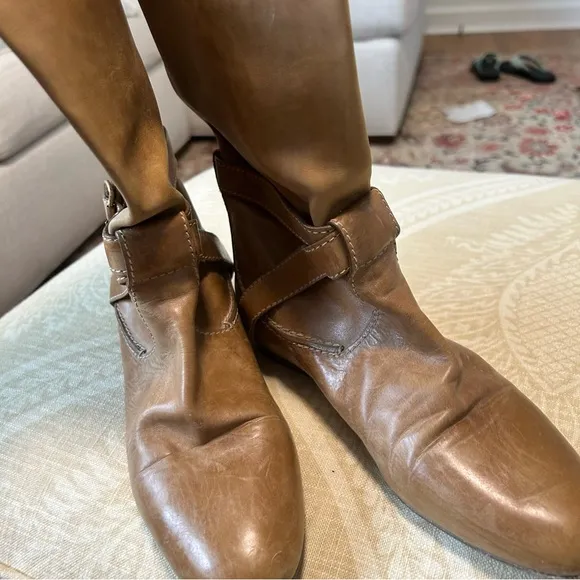 Chloe tan leather Riding boots cross buckle