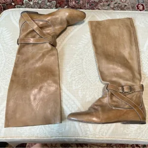 Chloe tan leather Riding boots cross buckle