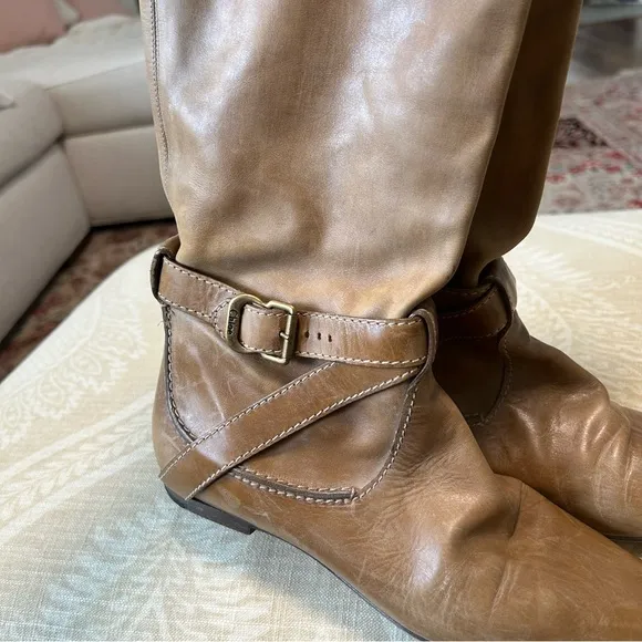 Chloe tan leather Riding boots cross buckle