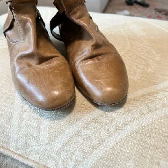 Chloe tan leather Riding boots cross buckle