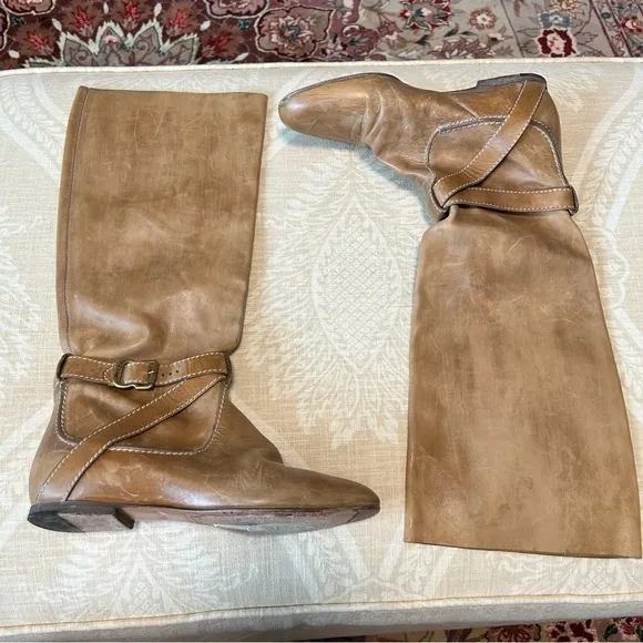 Chloe tan leather Riding boots cross buckle