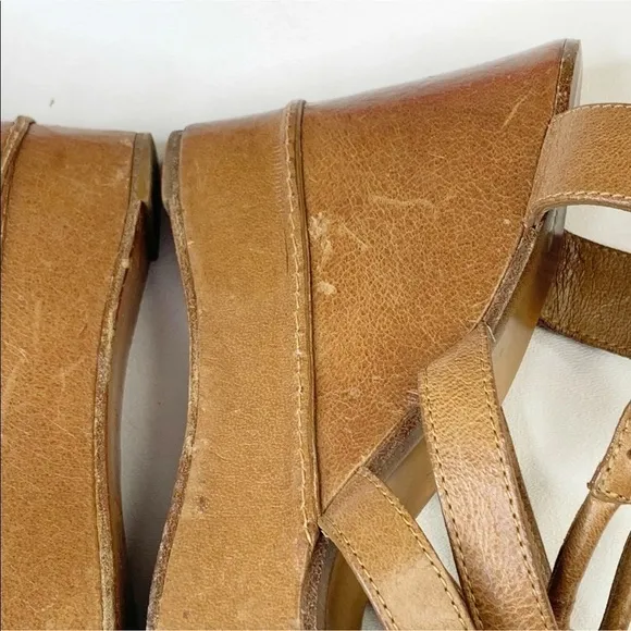 Chloe Tan Leather Sandals Wedge Platform Strappy