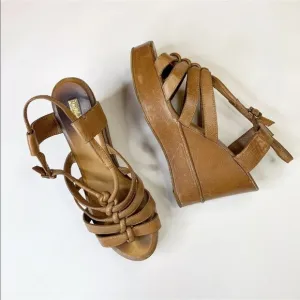 Chloe Tan Leather Sandals Wedge Platform Strappy
