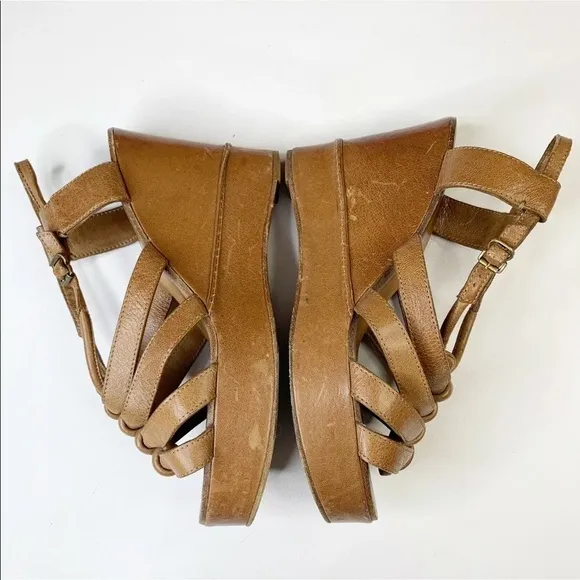 Chloe Tan Leather Sandals Wedge Platform Strappy