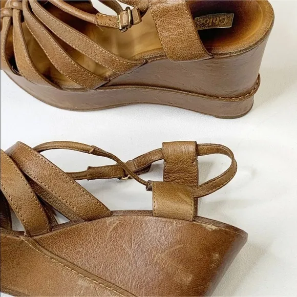 Chloe Tan Leather Sandals Wedge Platform Strappy
