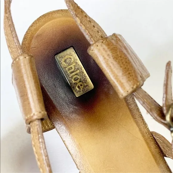 Chloe Tan Leather Sandals Wedge Platform Strappy