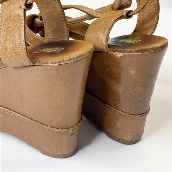 Chloe Tan Leather Sandals Wedge Platform Strappy