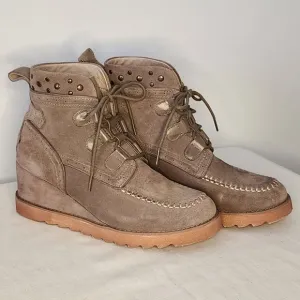 Chocolat Blu Wedge Booties Suede Leather Studded Accents Size 8