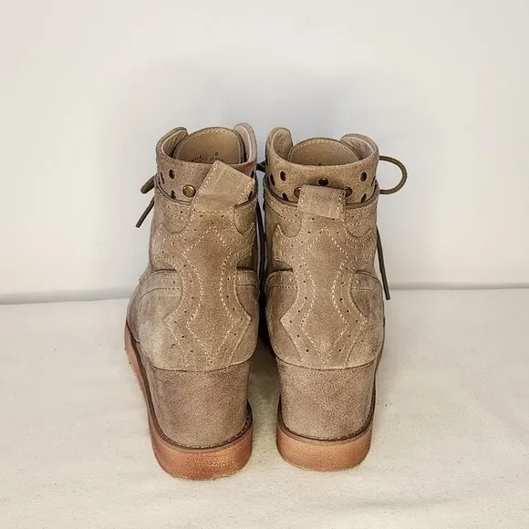 Chocolat Blu Wedge Booties Suede Leather Studded Accents Size 8